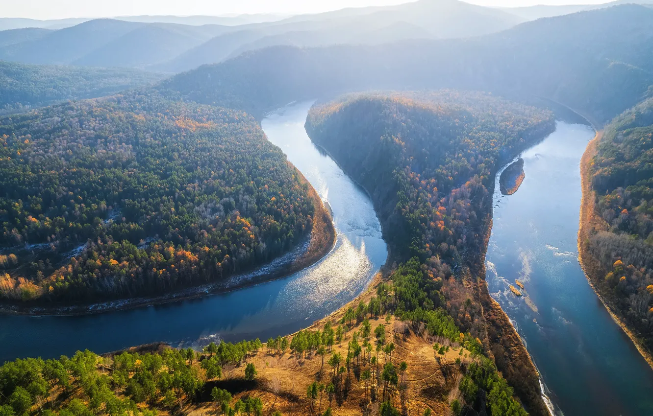 Photo wallpaper autumn, forest, river, the