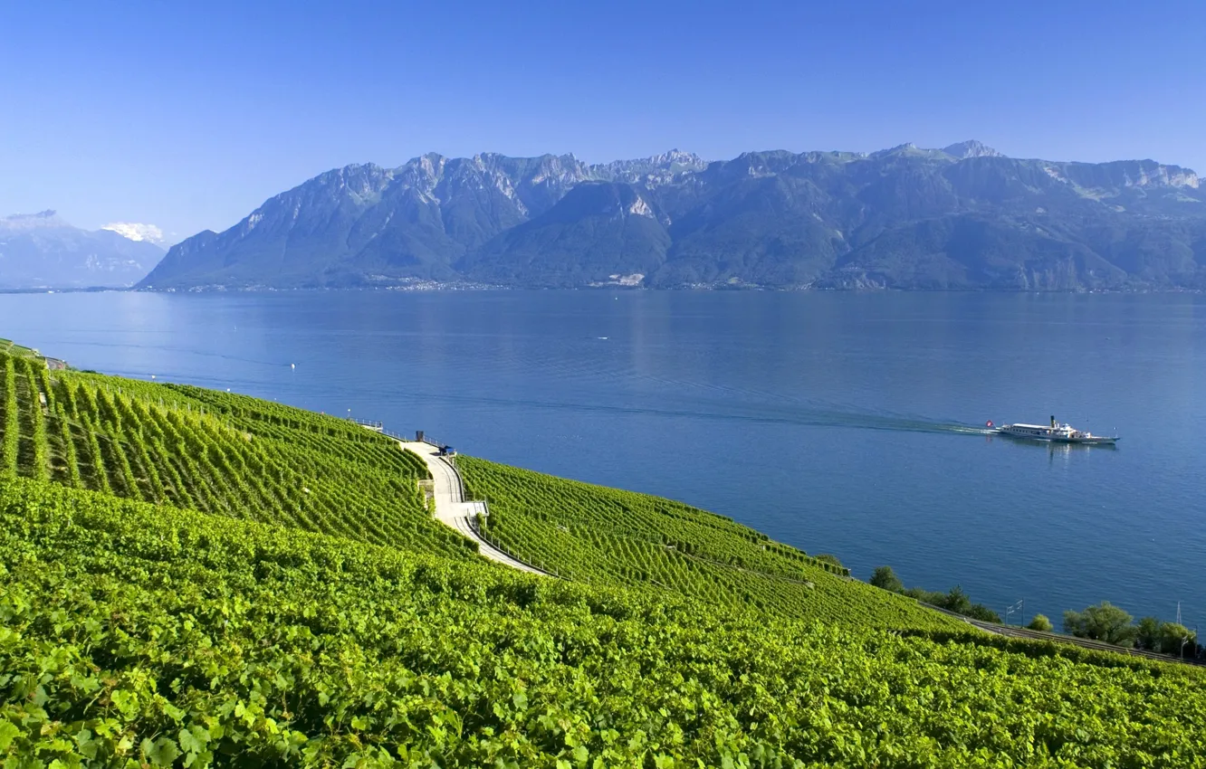 Photo wallpaper summer, mountains, lake, Switzerland, Alps