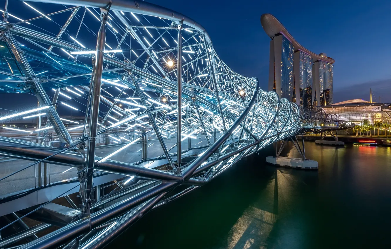Photo wallpaper night, bridge, Singapore