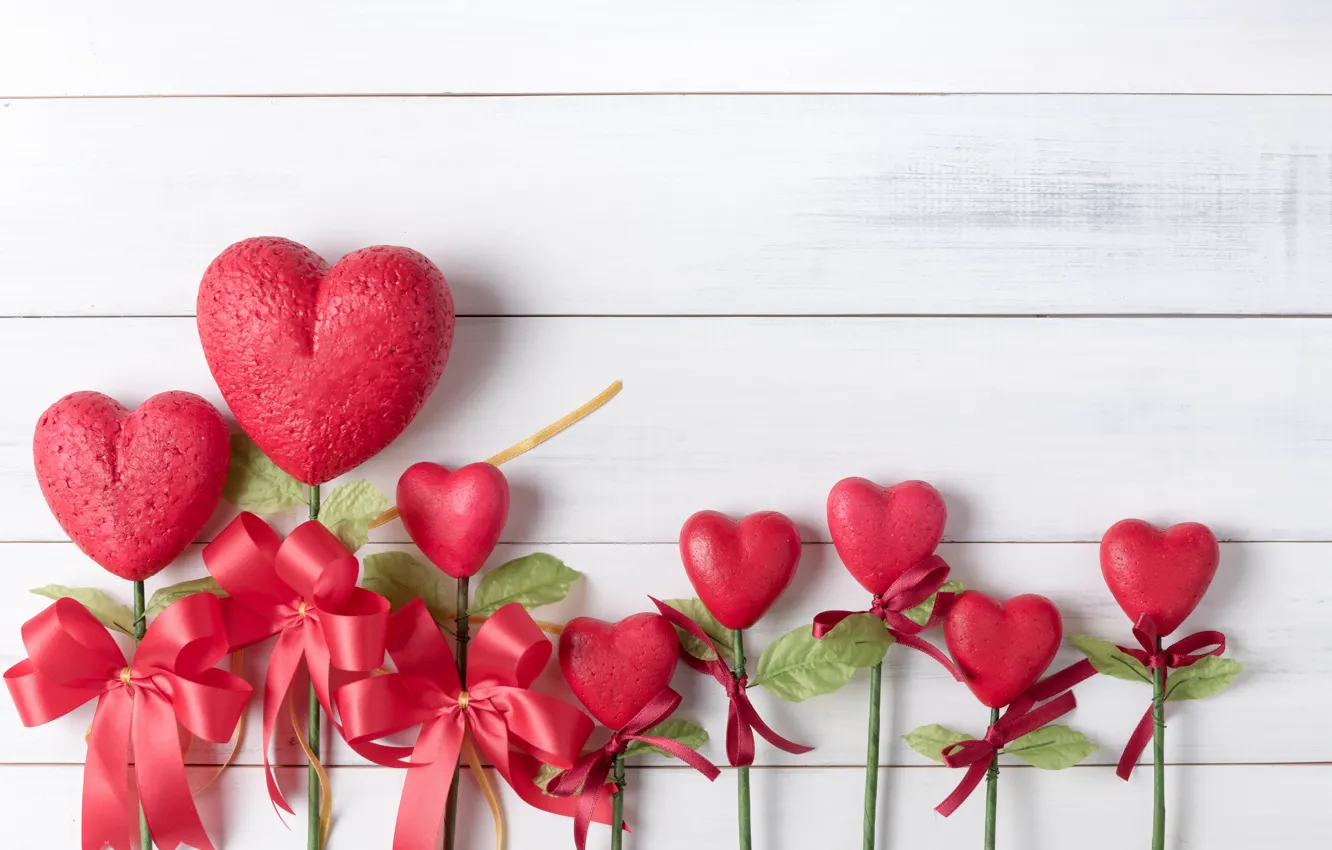 Photo wallpaper love, heart, hearts, red, love, bow, heart, wood
