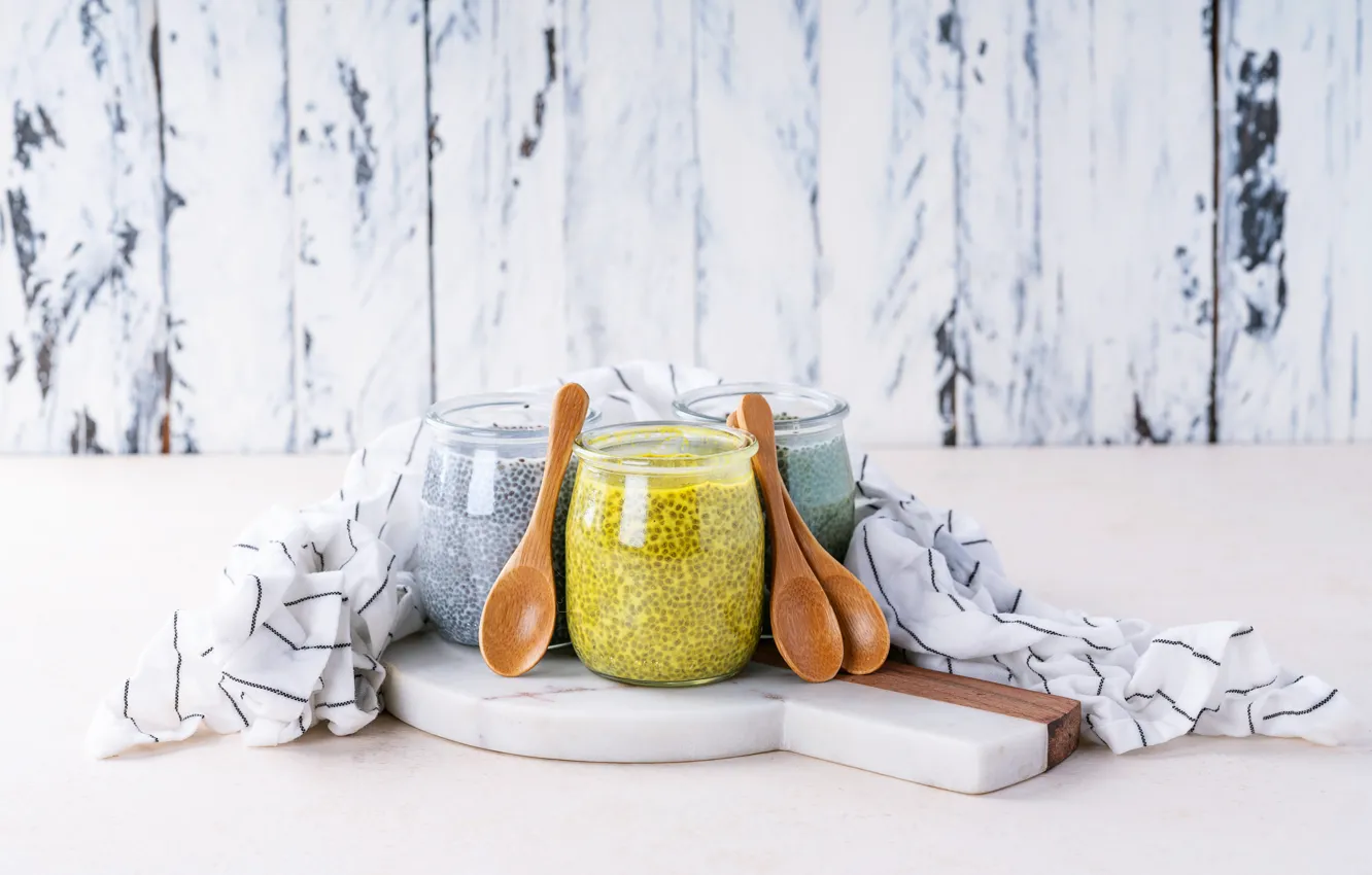 Photo wallpaper Roman Dbree, jars, Chia, pudding, Breakfast