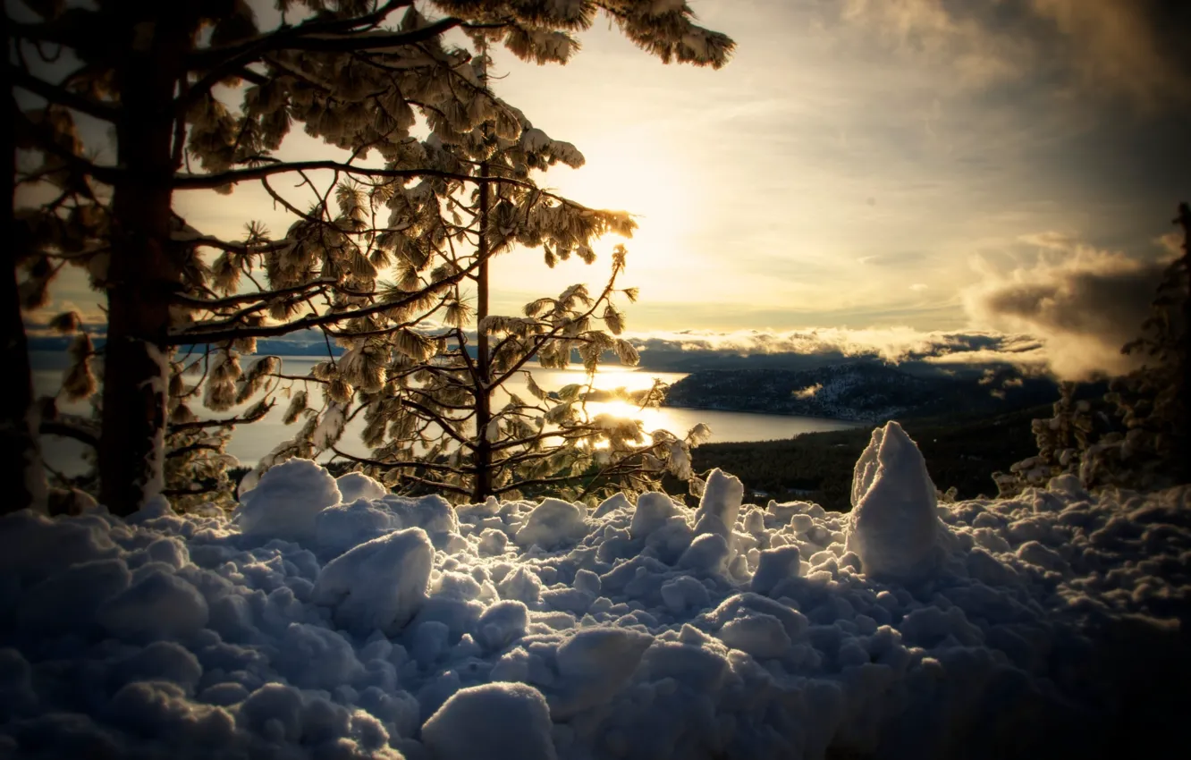 Photo wallpaper winter, snow, nature, lake, winter, Lake Tahoe