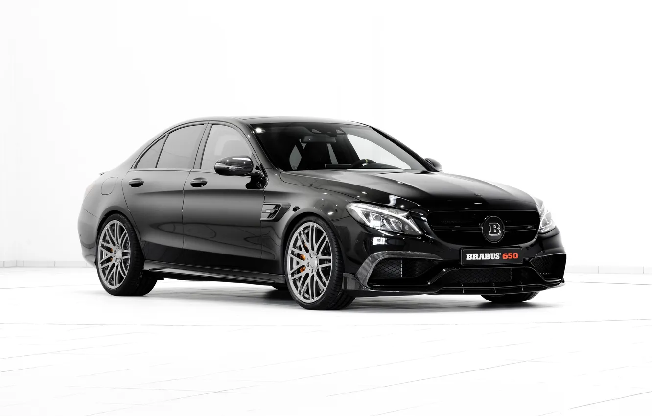 Photo wallpaper black, Mercedes-Benz, white background, Brabus, Mercedes, BRABUS, C-Class, W205