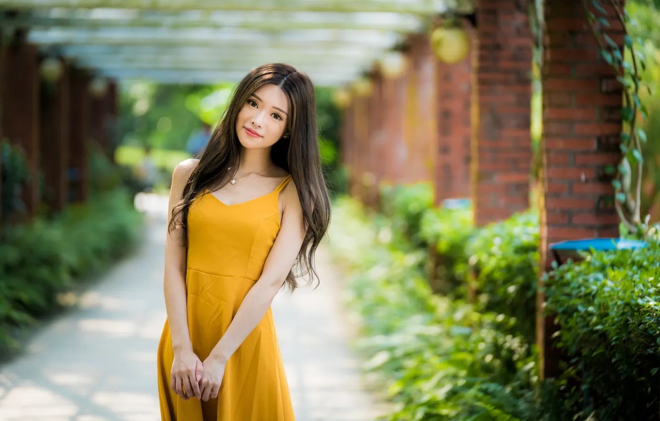 Photo wallpaper look, pose, hair, dress, Asian, cutie, bokeh