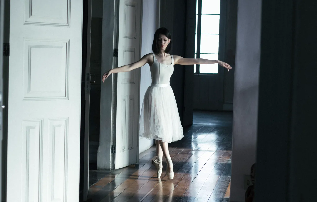 Photo wallpaper girl, pose, skirt, brunette, ballerina, Pointe shoes