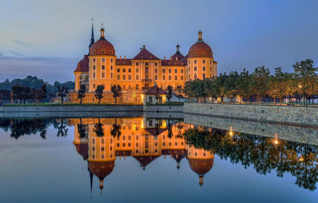 Photo wallpaper lake, reflection, castle, Germany, mirror, Moritzburg