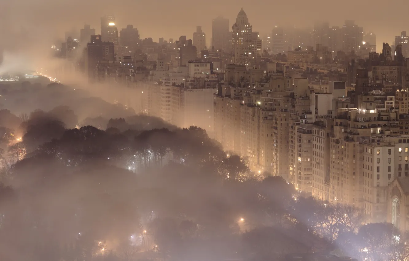 Photo wallpaper night, the city, lights, fog, city, landscapes, building, New York