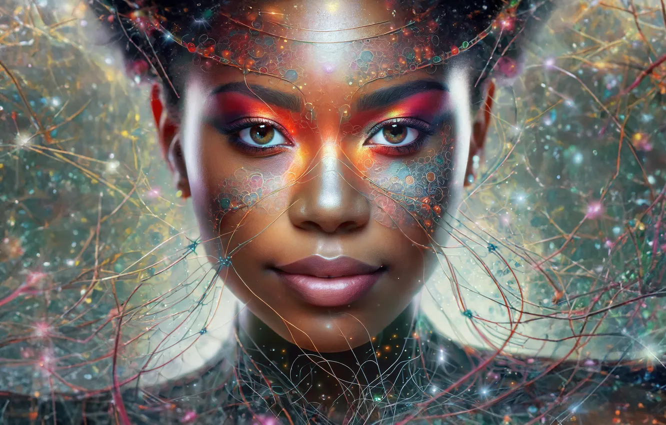 Photo wallpaper look, girl, line, pattern, portrait, African, black, black woman