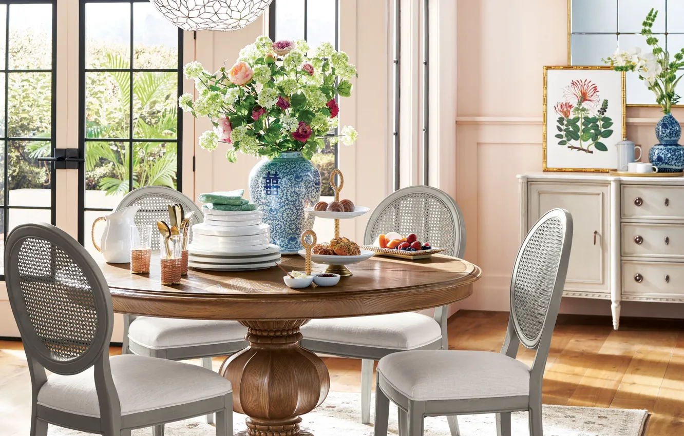 Photo wallpaper design, style, interior, bright room, dining room