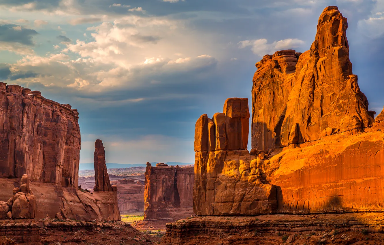 Photo wallpaper the sky, clouds, stones, rocks, desert, canyon