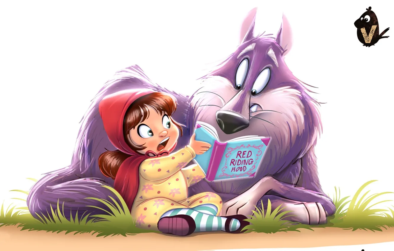 Photo wallpaper wolf, tale, little red riding hood, art, book, children's, Vipin Jacob, Red and Wolfie