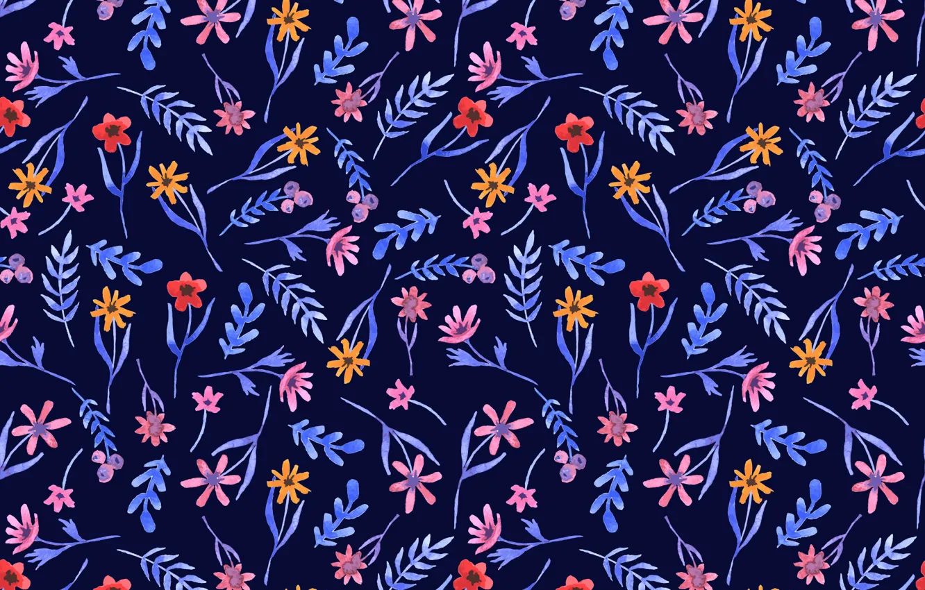 Photo wallpaper flowers, blue, background, texture, pattern