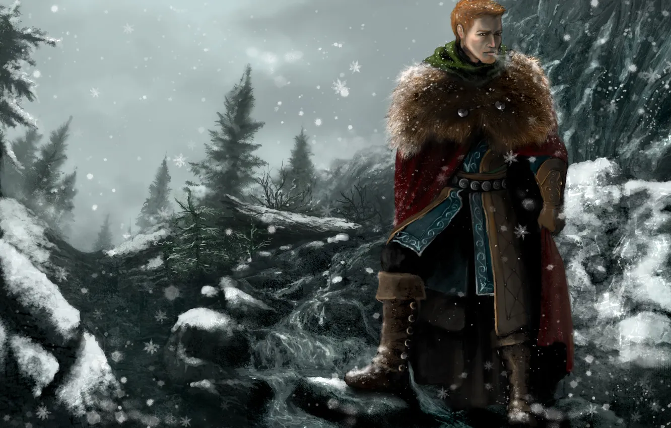 Photo wallpaper snow, mountains, warrior, Origins, Dragon Age, Alistair