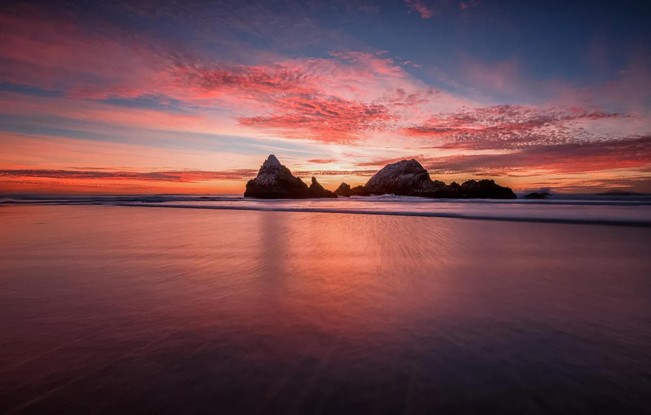 Photo wallpaper sea, rocks, shore, rasvet