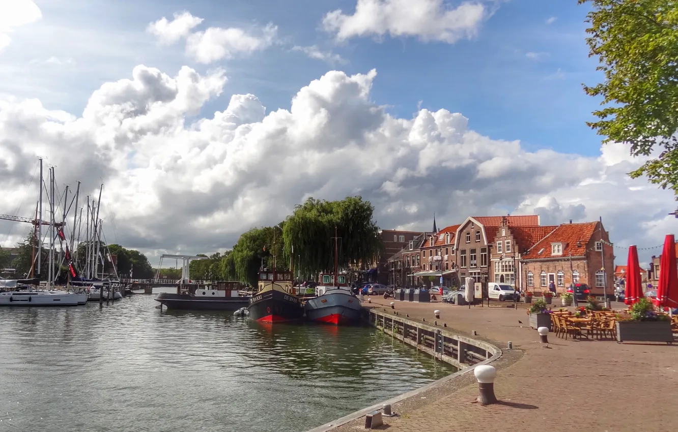 Photo wallpaper city, street, Netherlands, port, dock, Elevation of IJsselmeer