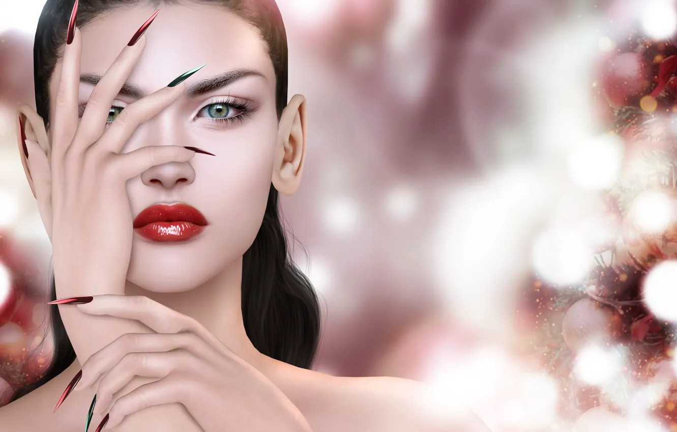 Photo wallpaper girl, face, rendering, nails