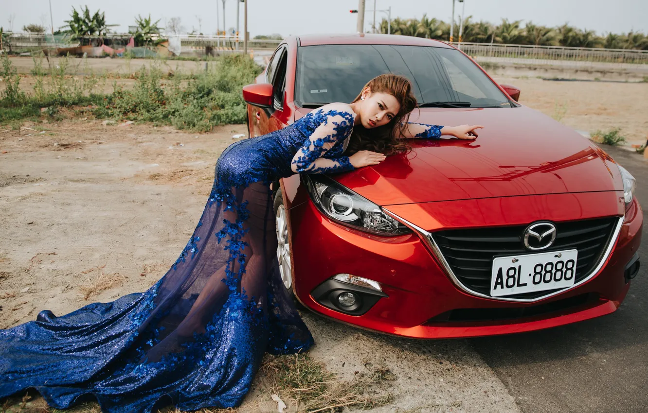 Photo wallpaper auto, girl, pose, dress