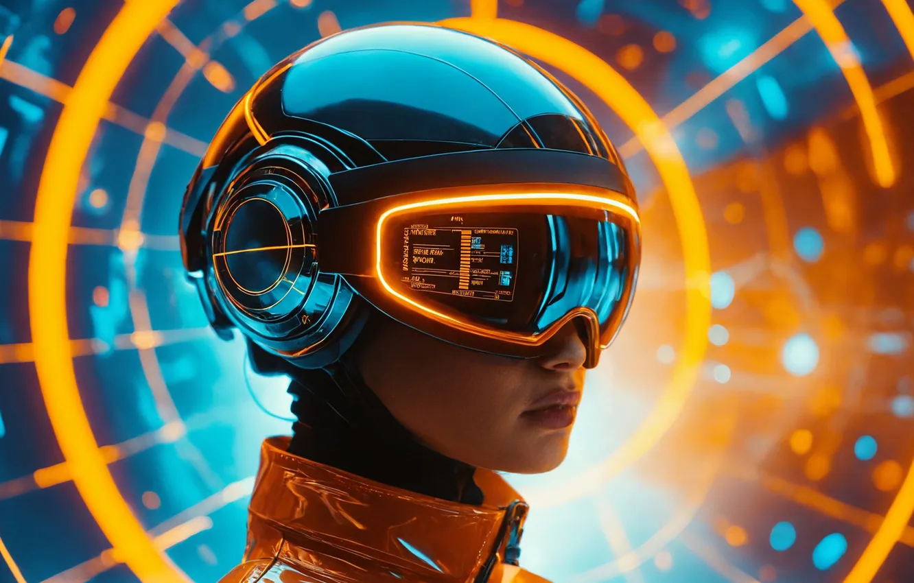 Photo wallpaper girl, face, portrait, helmet