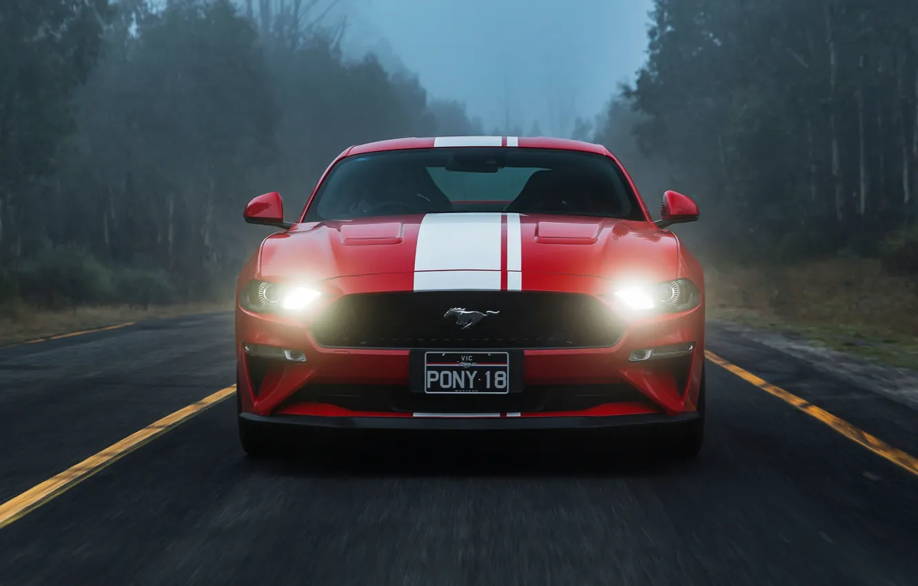 Photo wallpaper Ford, front view, Fastback, 2018, Mustang GT