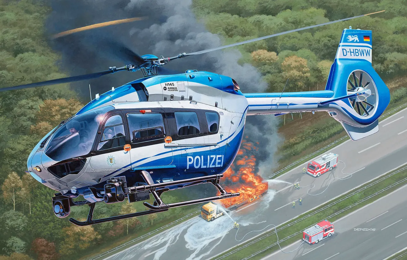 Photo wallpaper Police, Airbus, multi-purpose helicopter, polizei, H145