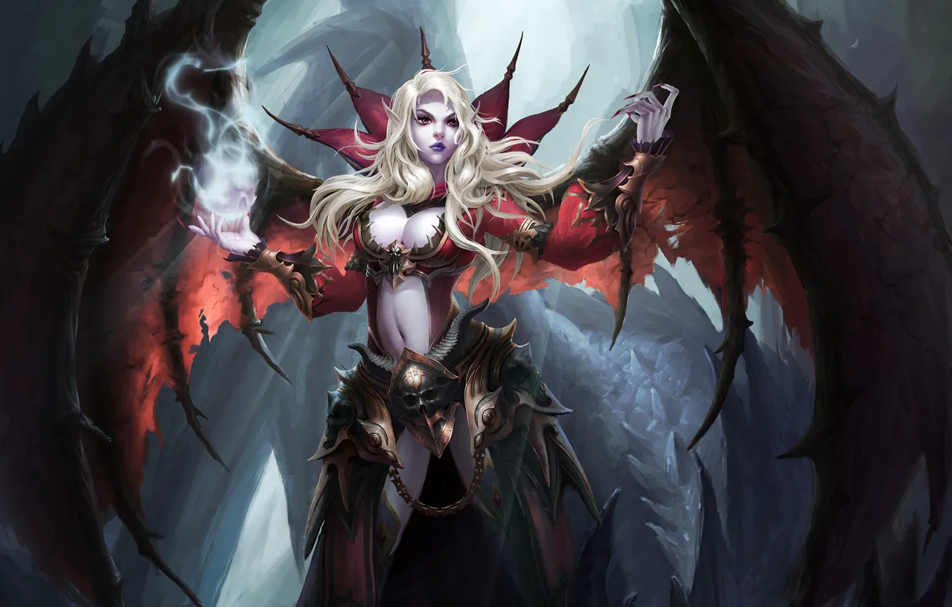 Photo wallpaper girl, fiction, magic, wings, art, vampire, girl, fantasy