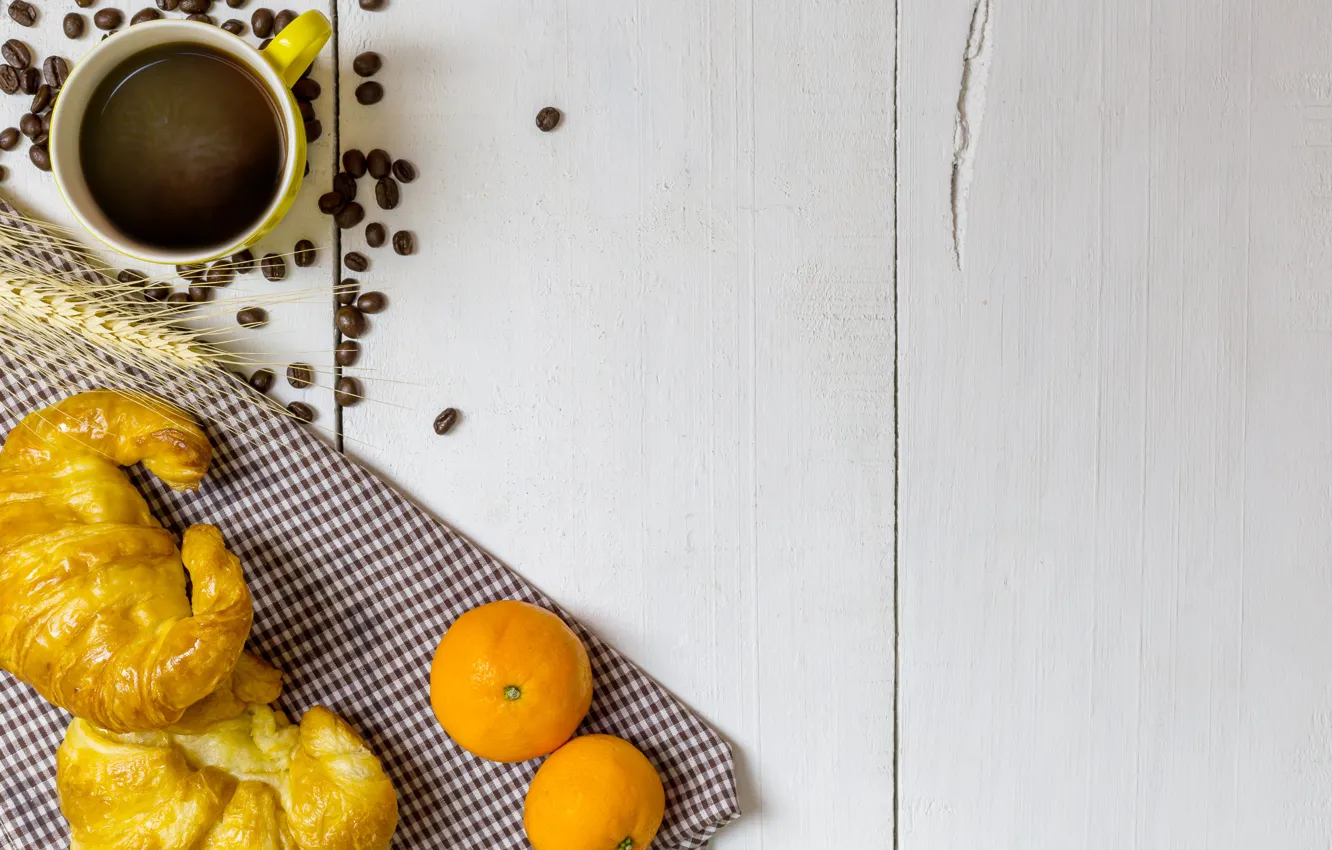 Photo wallpaper coffee, citrus, croissant