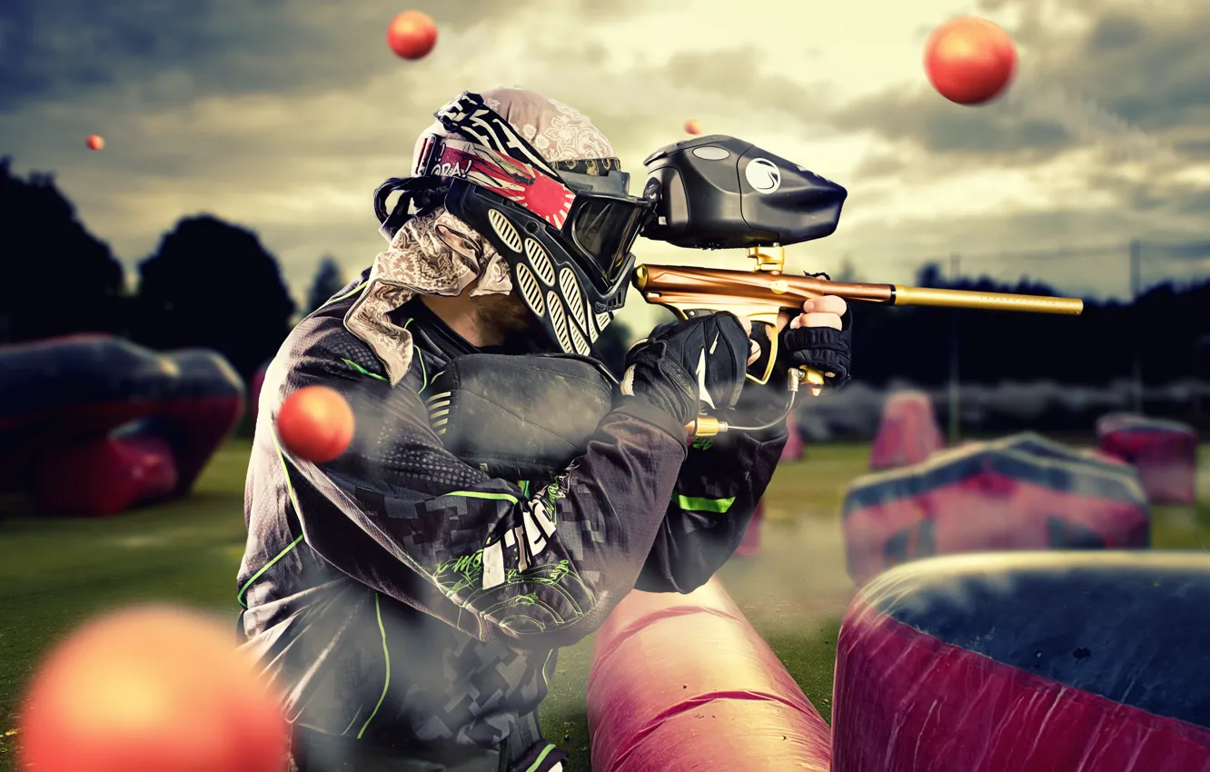 Photo wallpaper protective equipment, paintball, airgun, ink pellets