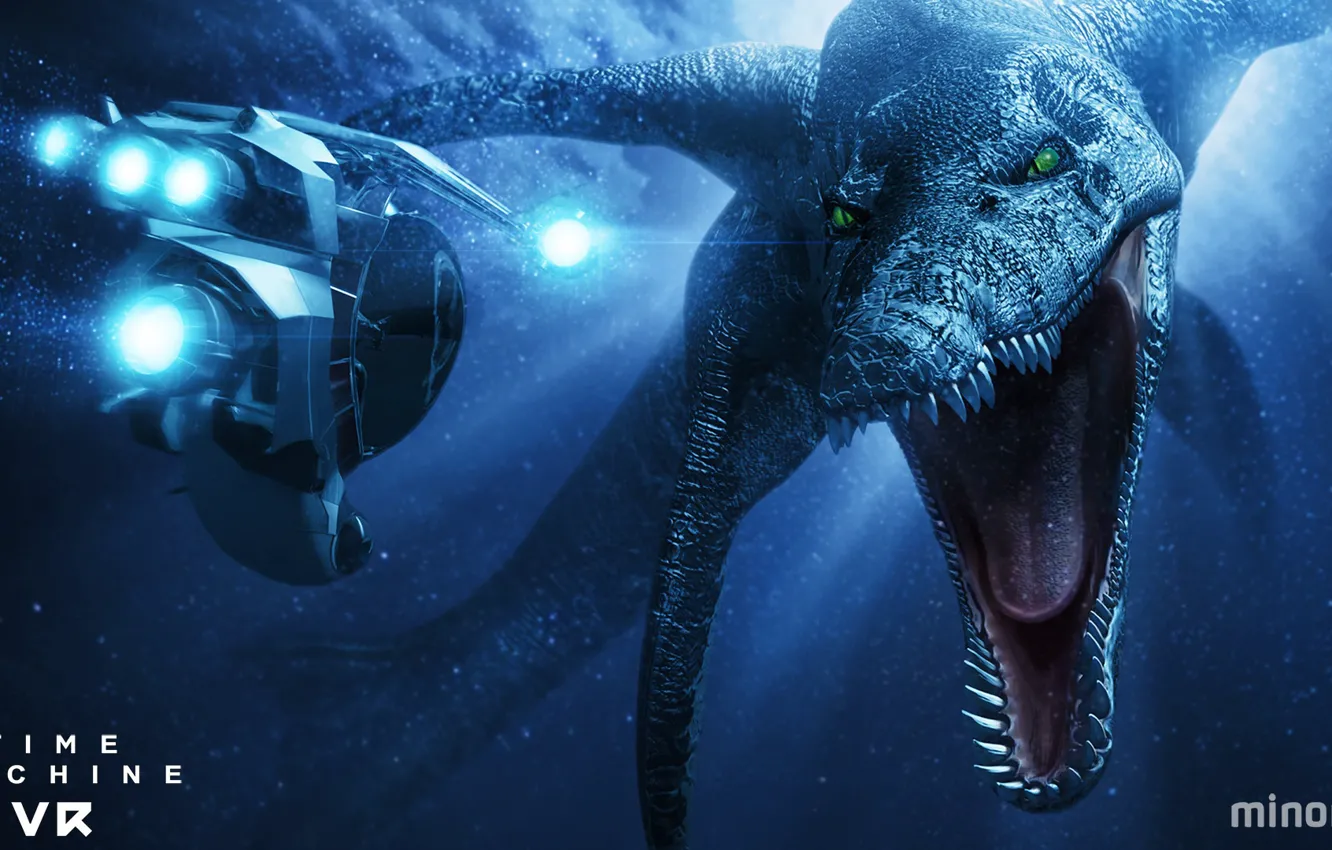 Photo wallpaper dinosaur, underwater vehicle, Time Machine VR