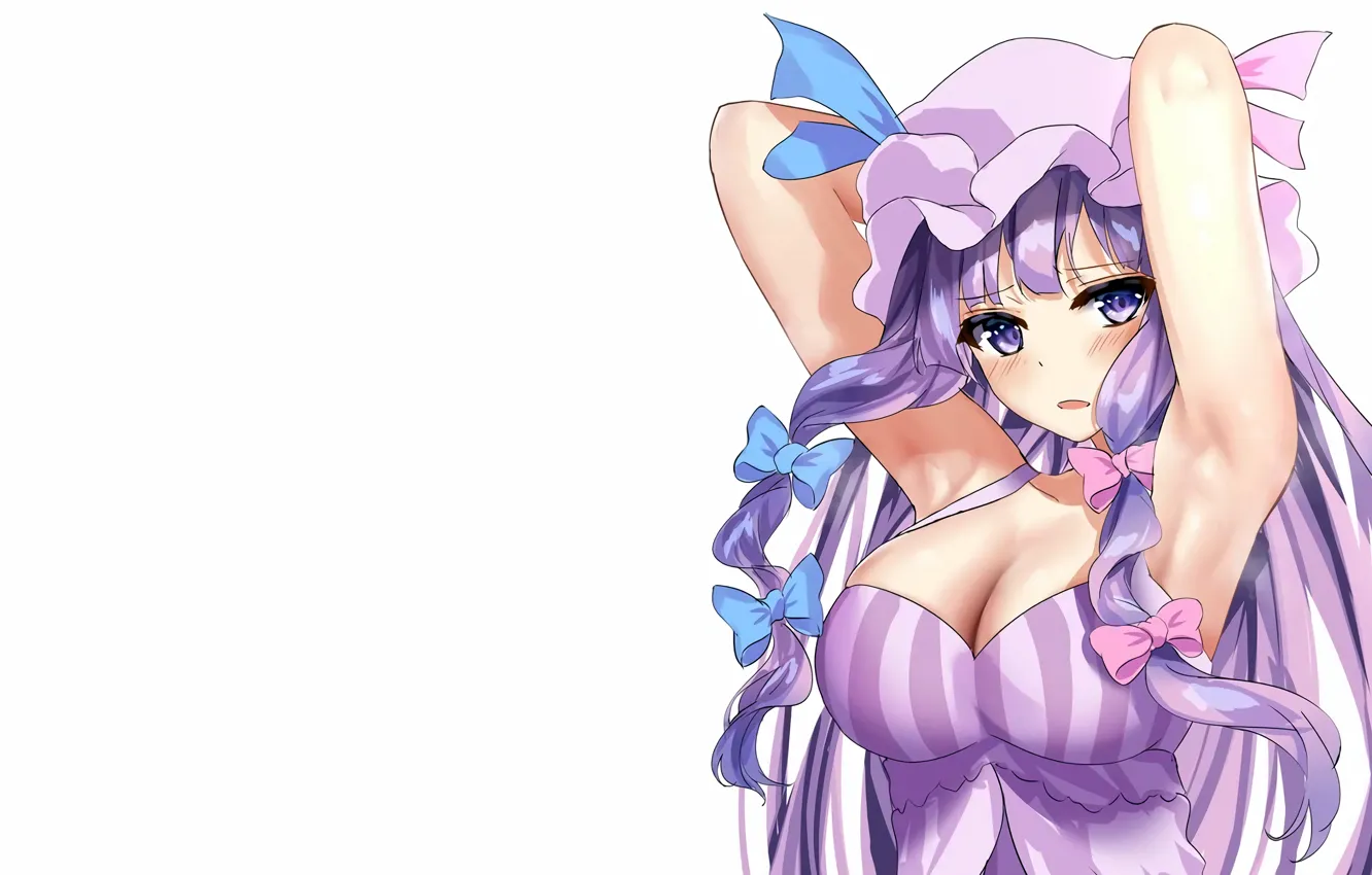 Photo wallpaper girl, sexy, cleavage, blouse, long hair, boobs, anime, beautiful