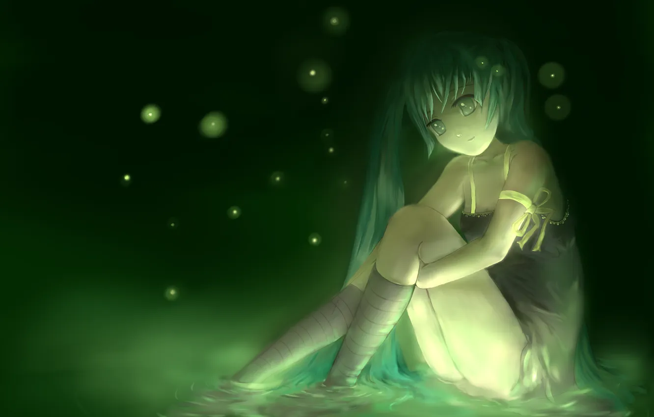 Photo wallpaper girl, art, vocaloid, hatsune miku, sitting, tangjinhang
