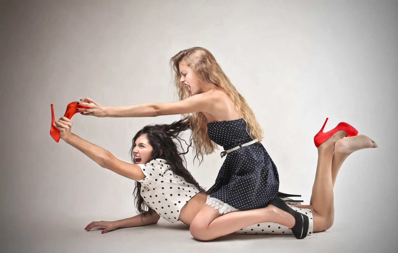 Photo wallpaper girls, hair, fight, shoes, heel, conflict, fight