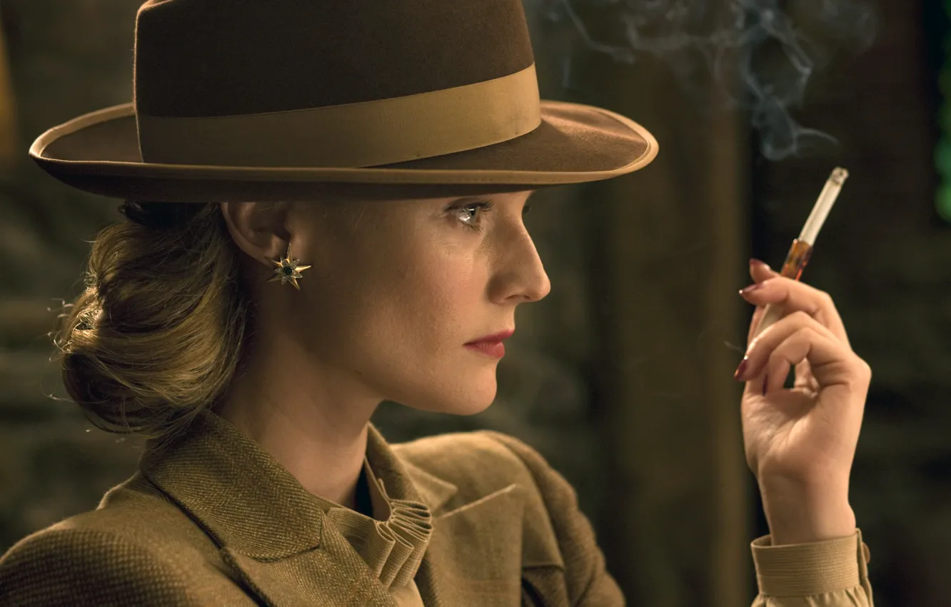 Photo wallpaper girl, movie, the film, hat, earrings, actress, blonde, cigar