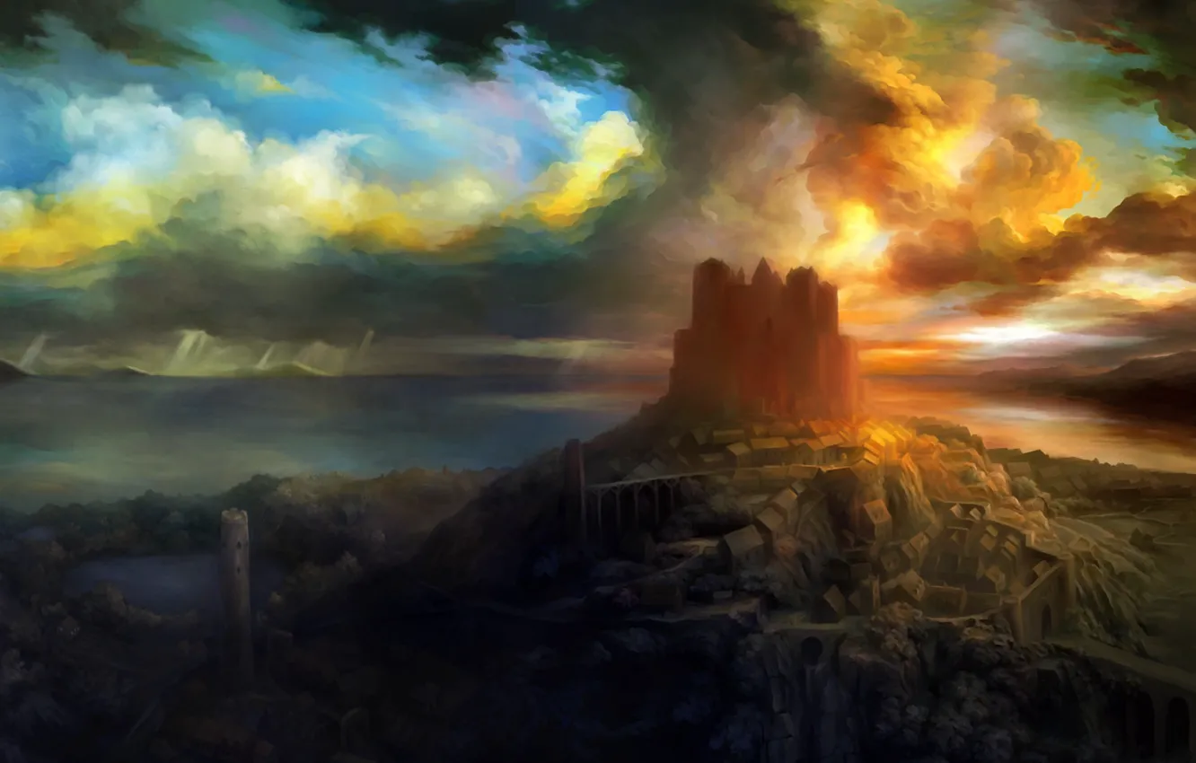 Photo wallpaper forest, the sky, sunset, castle, rpg, Dragon's Crown