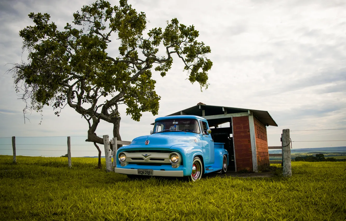 Photo wallpaper ford, blue, f-100