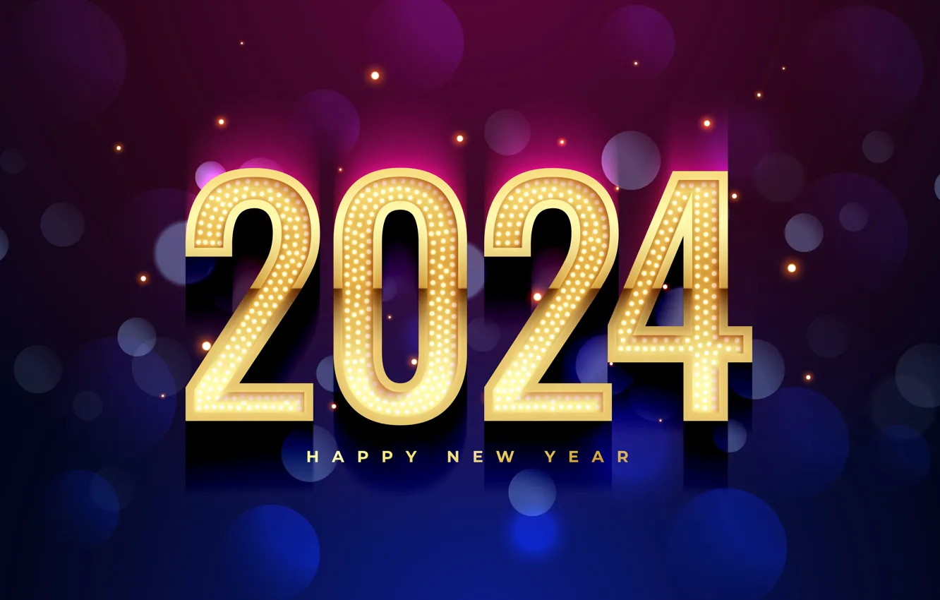 Photo wallpaper dreams, gold, holiday, sequins, sparks, figures, Happy New year!, 2024