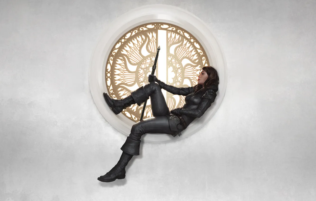 Photo wallpaper girl, background, fiction, minimalism, window, art, girl, fantasy