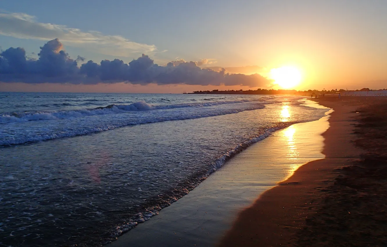 Photo wallpaper sand, sea, the sun, sunset