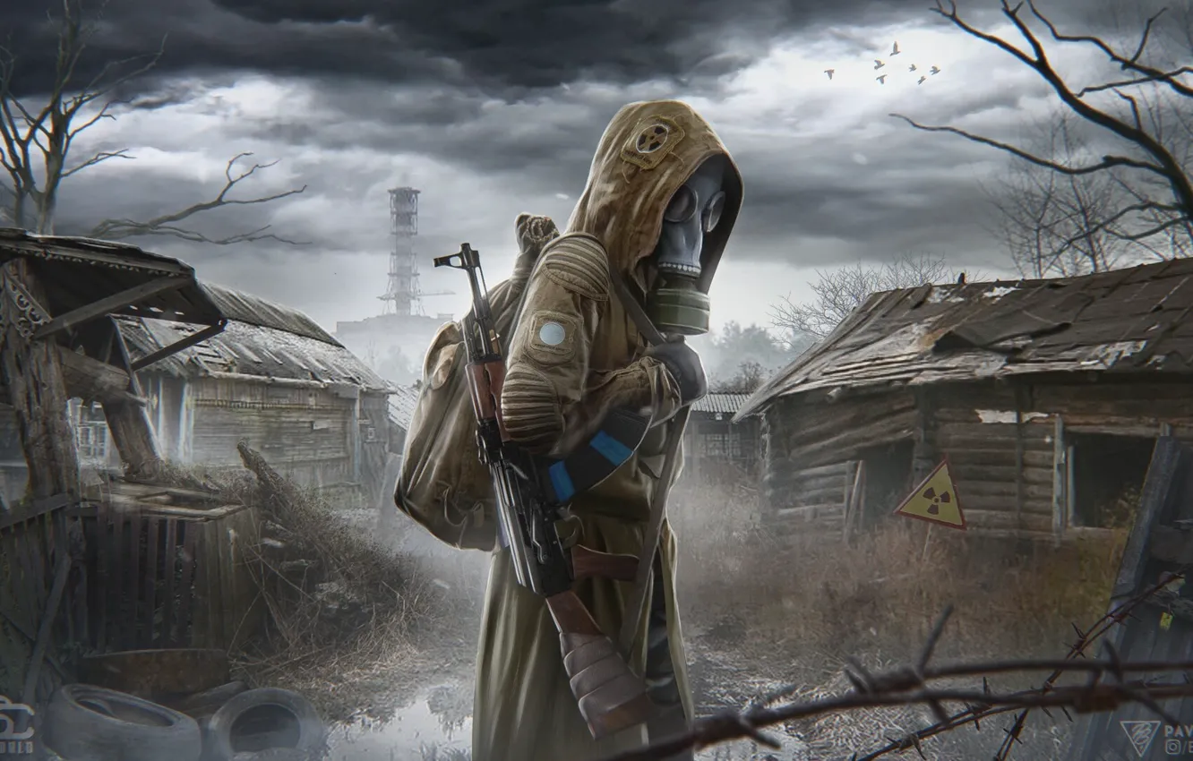 Photo wallpaper The game, The concept, Style, Clouds, Radiation, Gas mask, Weapons, Stalker
