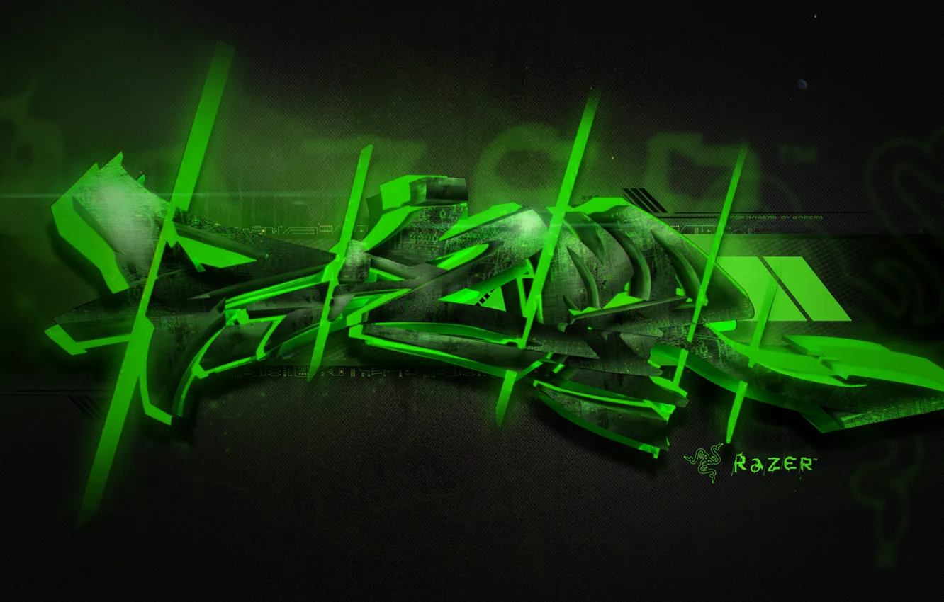 Photo wallpaper green, graffiti, Razer
