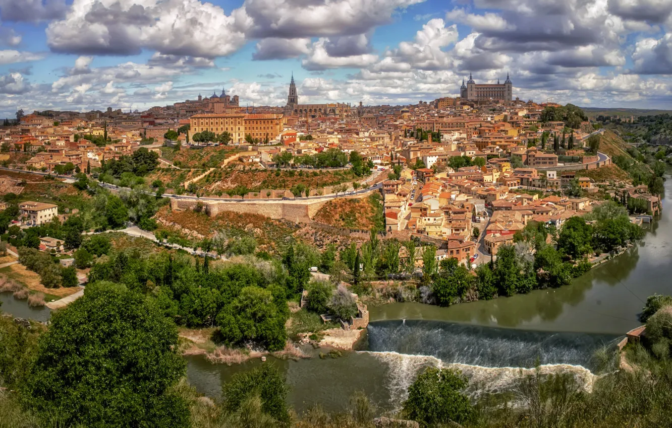 Photo wallpaper river, building, panorama, Spain, Toledo