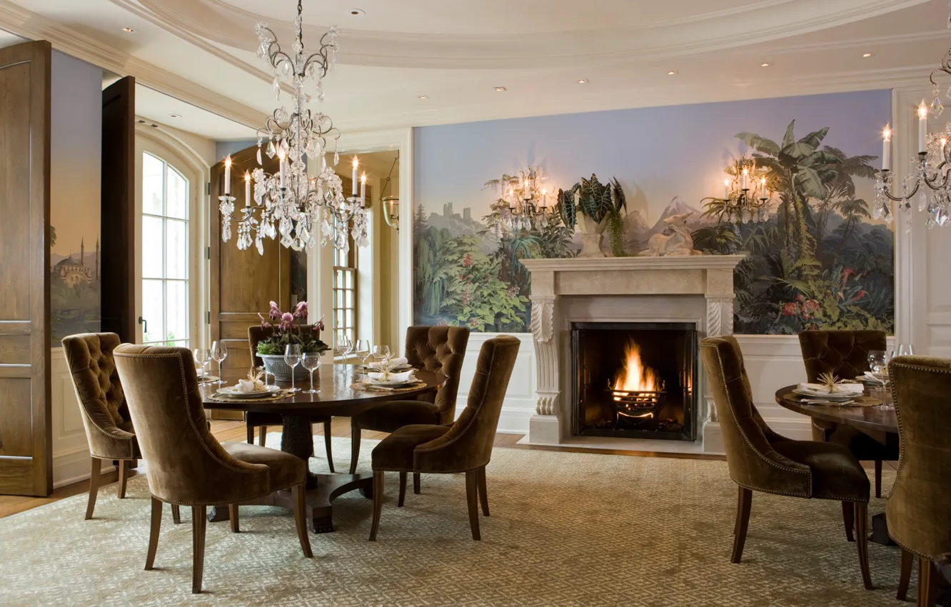 Photo wallpaper interior, dining room, georgian style, Weston Georgian Manor, hall, Villa, fireplace
