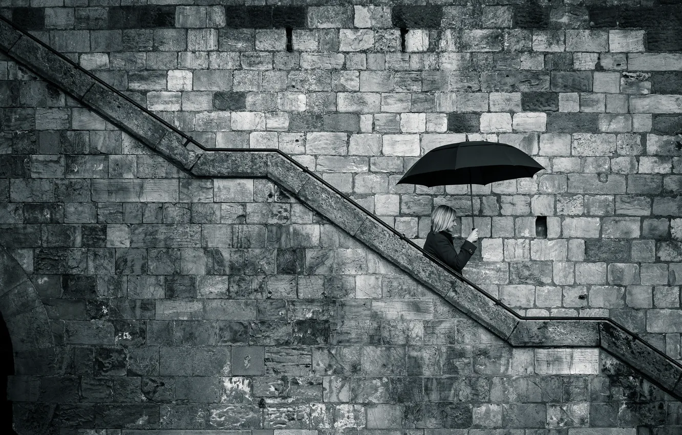 Photo wallpaper woman, umbrella, rainy