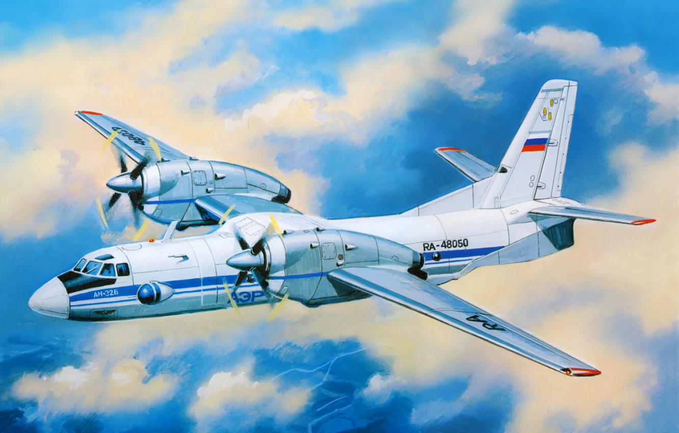 Photo wallpaper aviation, art, the plane, multipurpose, military transport, Soviet, An-32B