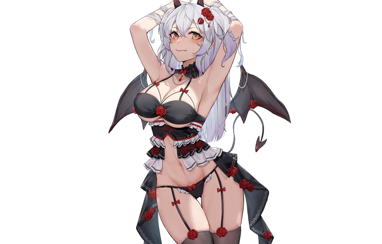 Photo wallpaper hot, sexy, panties, devil, boobs, smile, anime, wings