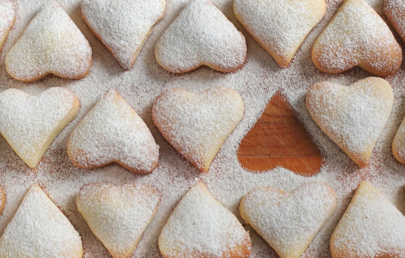 Photo wallpaper love, heart, cookies, love, heart, cakes, romantic, powdered sugar