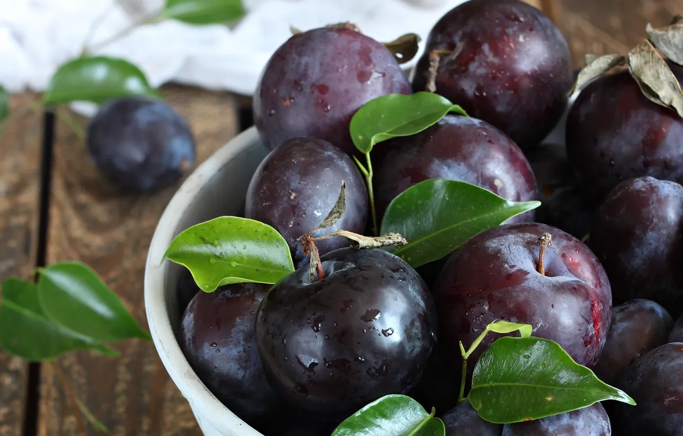 Photo wallpaper blue, fruit, plum