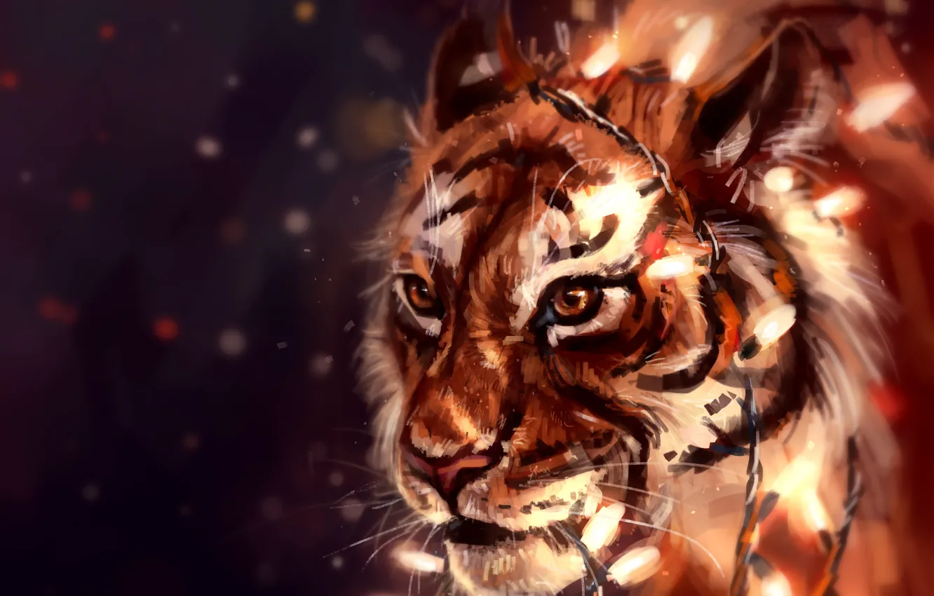 Photo wallpaper tiger, garland, by AlaxendrA