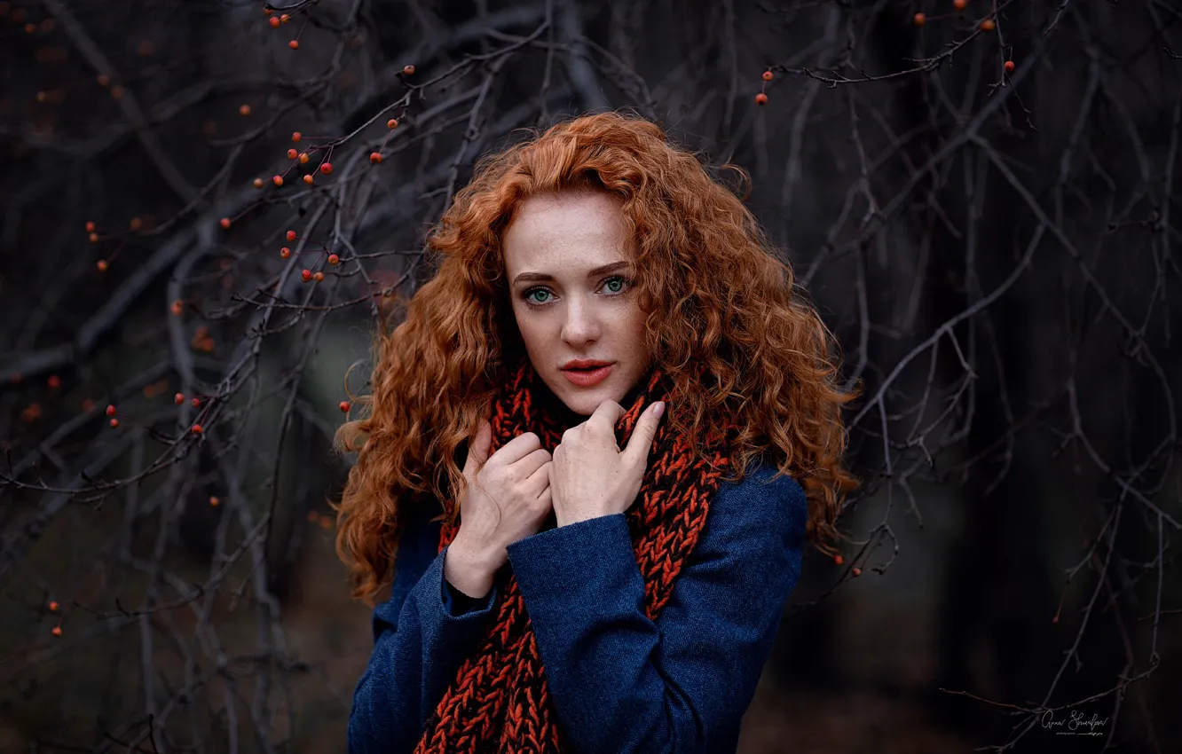 Photo wallpaper autumn, look, girl, pose, hair, red, Kate, curls