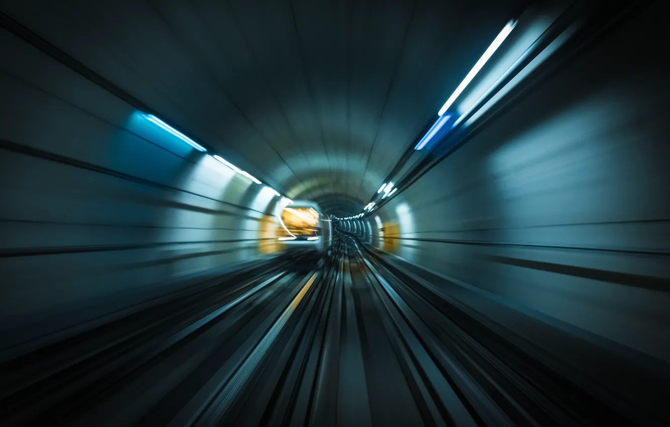Photo wallpaper movement, metro, rails, train, speed, blur, the tunnel, underground