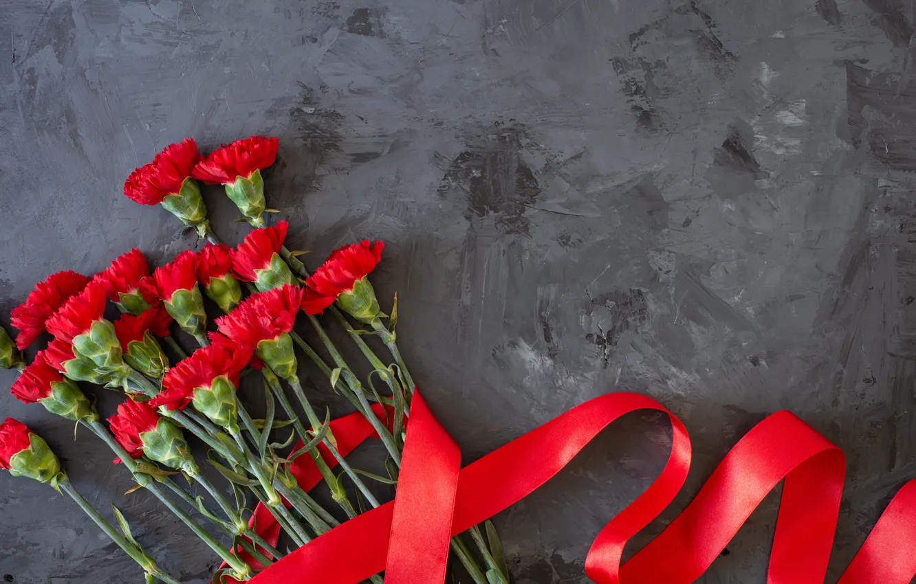 Photo wallpaper flowers, bouquet, red ribbon, clove